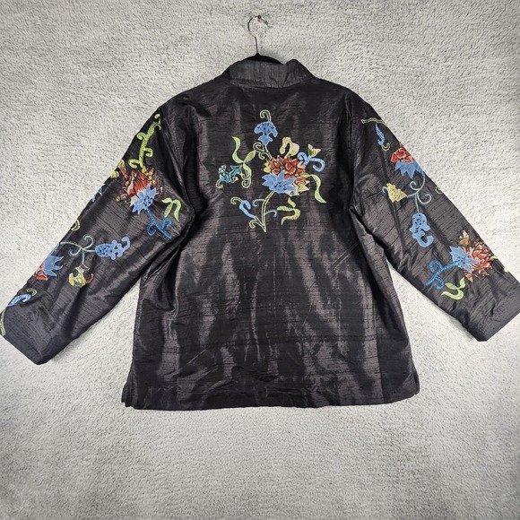 Laura Ashley Jacket Womens XL Black Floral Silk Boho Artsy Whimsigoth Fairy READ - Picture 11 of 16